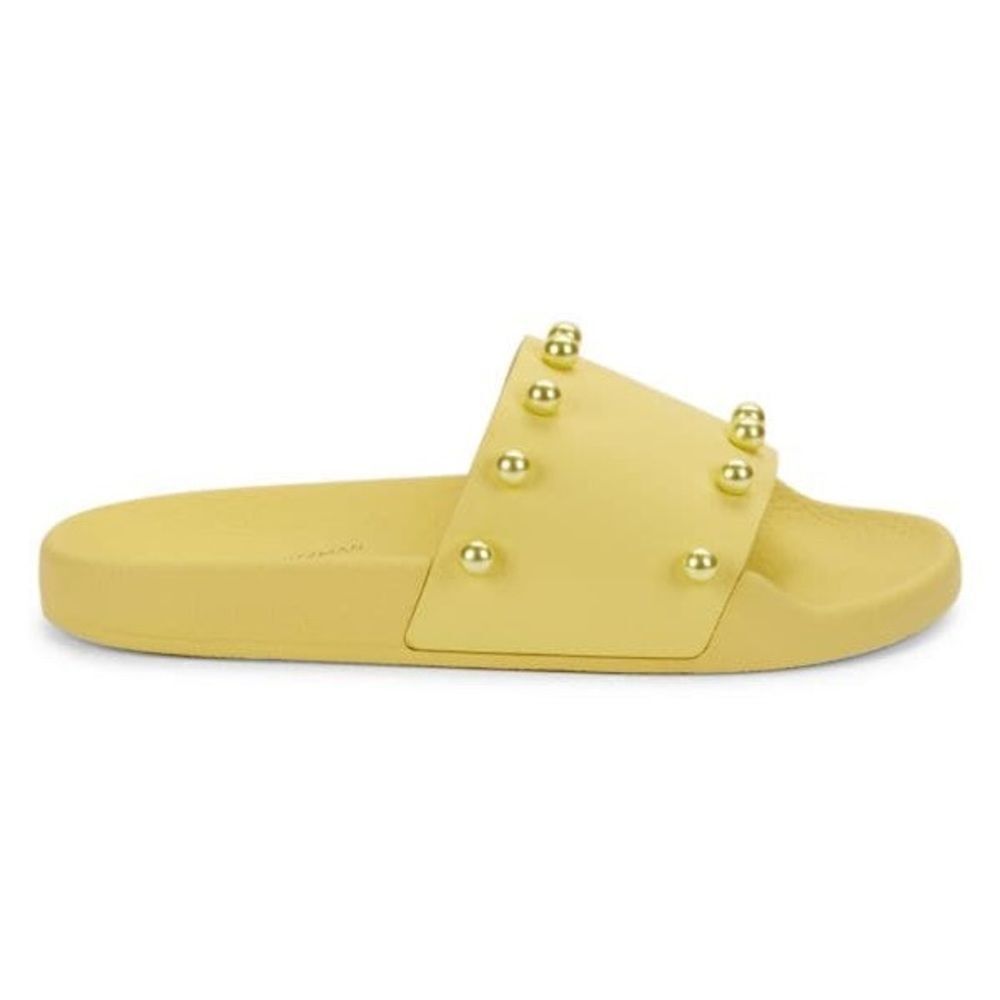 Stuart Weitzman Sunny Yellow Studded Slide Sandals - Picture 10 of 10